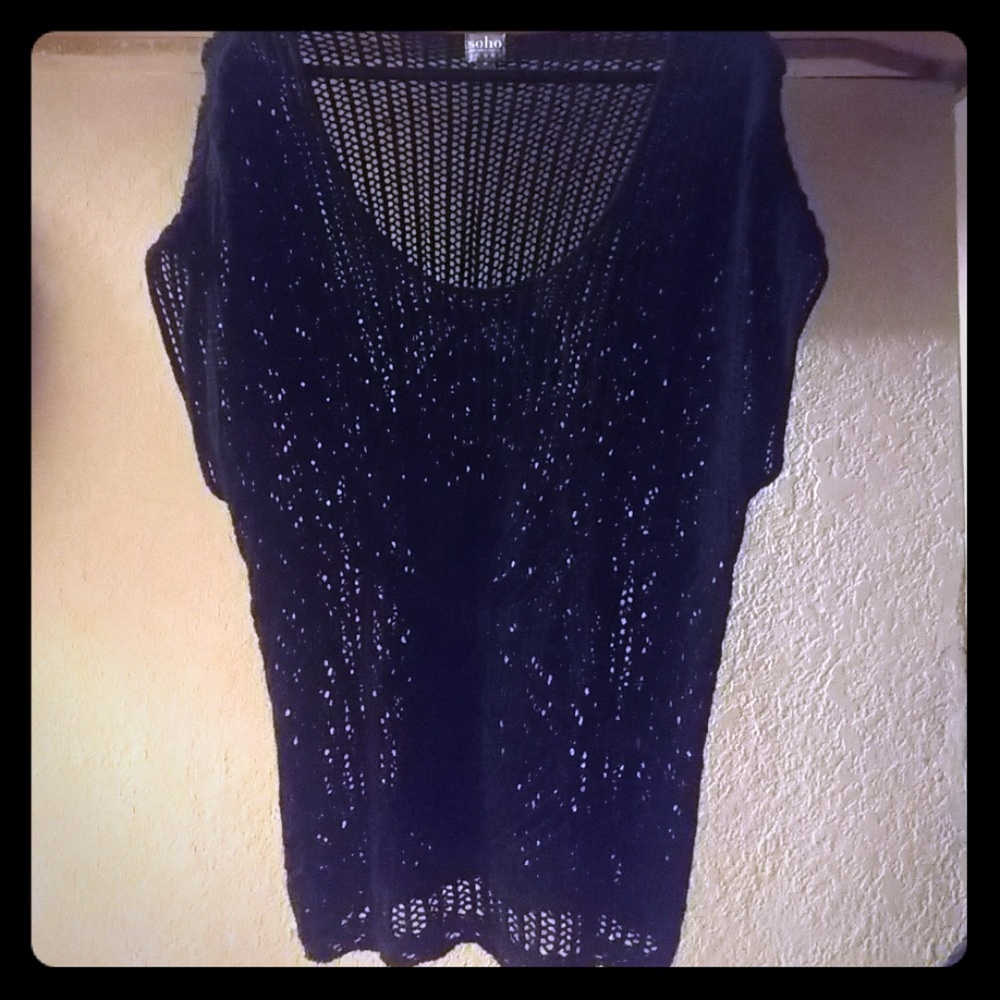 Soho Black Knit Mesh Top